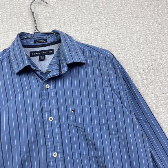 Tommy Hilfiger Button Up Shirt Mens S Blue Striped 80s 2-Ply Fabric Casual - Picture 5 of 14